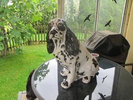 Englischer Cocker Spaniel Weiss schwarz Keramik Gross Schwer
