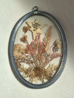 Edelweiss Trockenblumenbild im Ovalrahmen Vintage