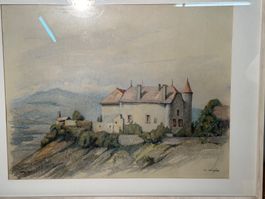 Belle peinture au crayon signée