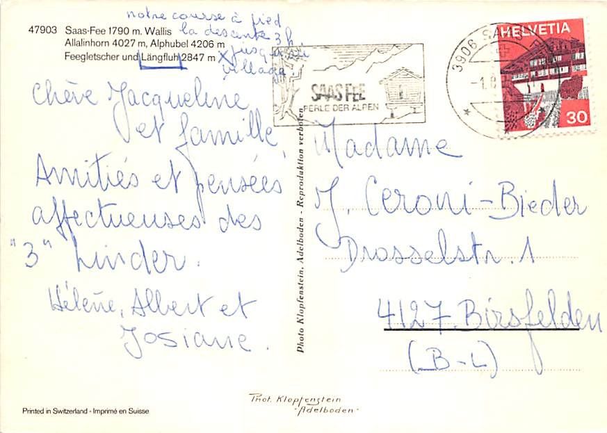 Cartoline postali: VS - Saas Fee – Usato da Ottikon b.Kemptth. venduto da Neptun1974 1
