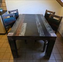 Table et 4 chaises design manguier et métal style industri