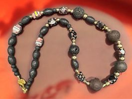 Unikat💎 Kette Millefiori Murano, Lava- und goldenen Hämatit