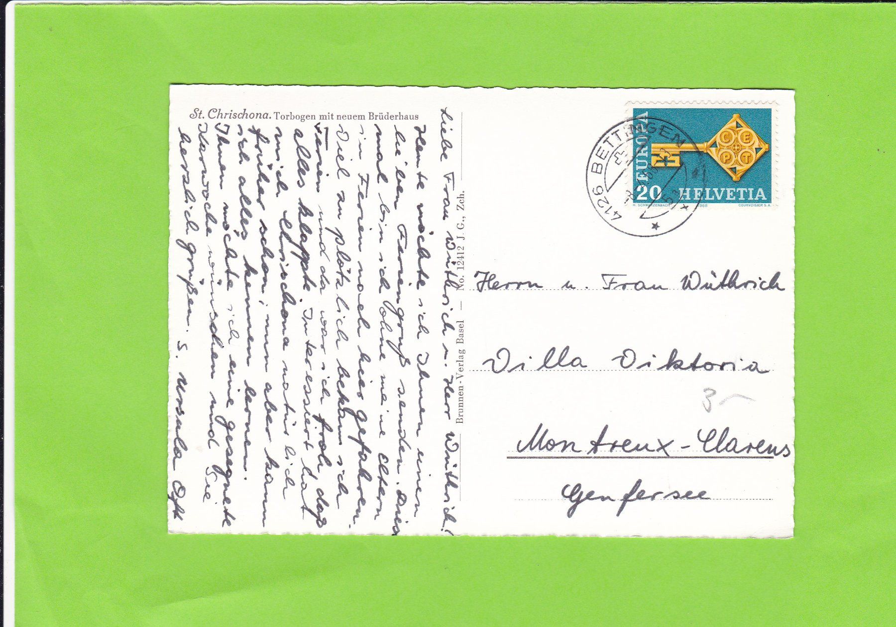 Cartoline postali: St. Chrischona-Torbogen mit neuem Brüderhaus – Usato da St. Peterzell venduto da neckertal 1