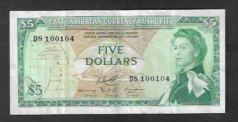 Banconote: East  Caribbean  5  Dollars  Gebraucht – Usato da Gordola venduto da coinsandnotes