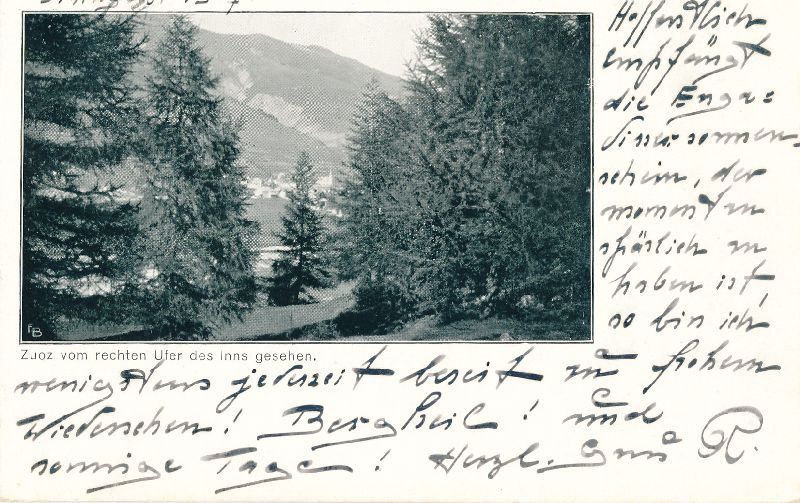 Cartoline postali: Zuoz rechtes Ufer Inns + 1917 – Usato da Emmenbrücke venduto da teestube