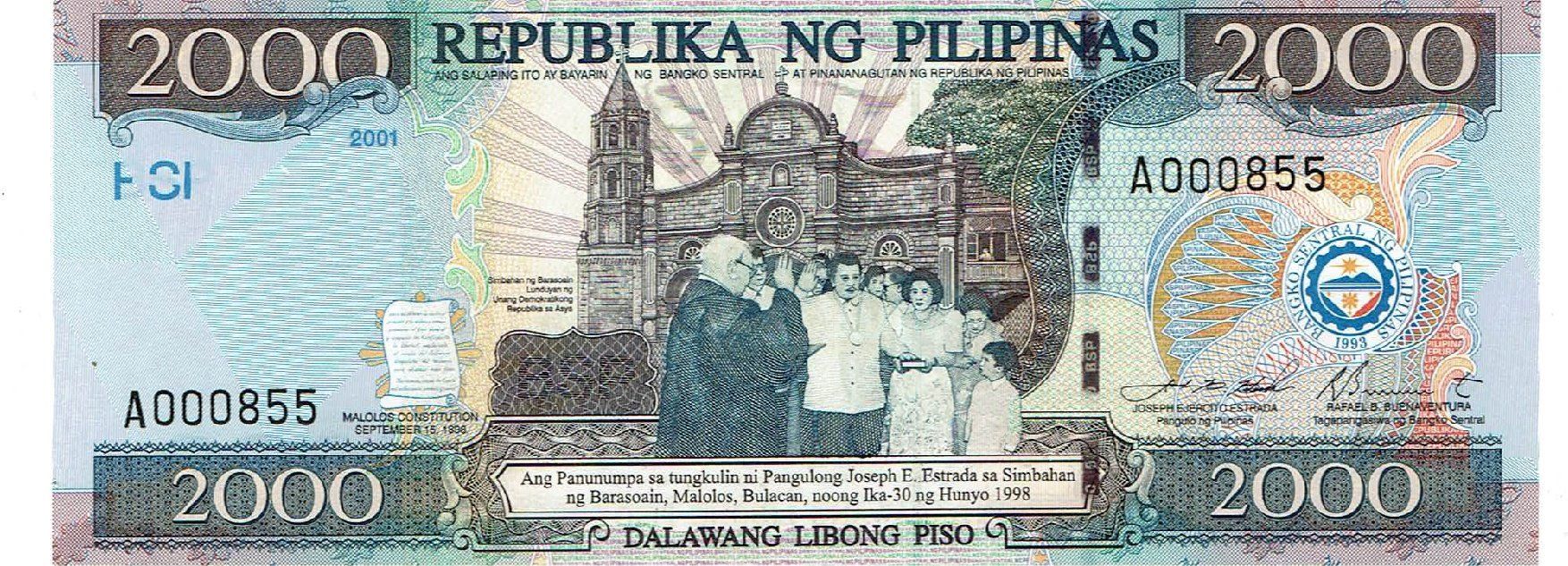 Philippinen 2000 Piso 2001 COMM.Centennial P-189 UNZ (Neu (gemäss ...