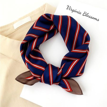 New 53cm Silk Scarf Navy Blue Stripes Virginia Blossoms