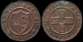 Argovie 5 rapen 1829 Billon HMZ 2-24f TTB