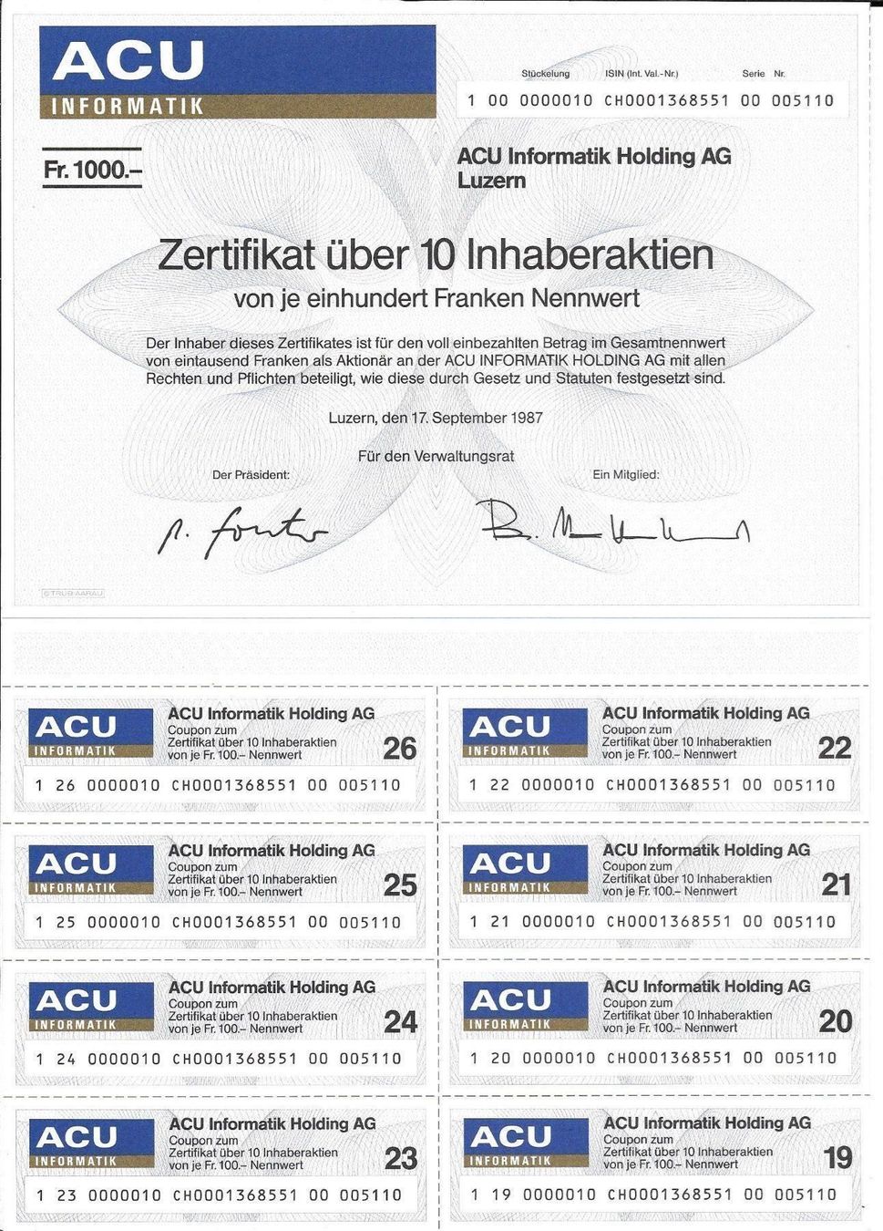 Documenti: ACU Informatik, Luzern – Usato da Kloten venduto da kanschweiz