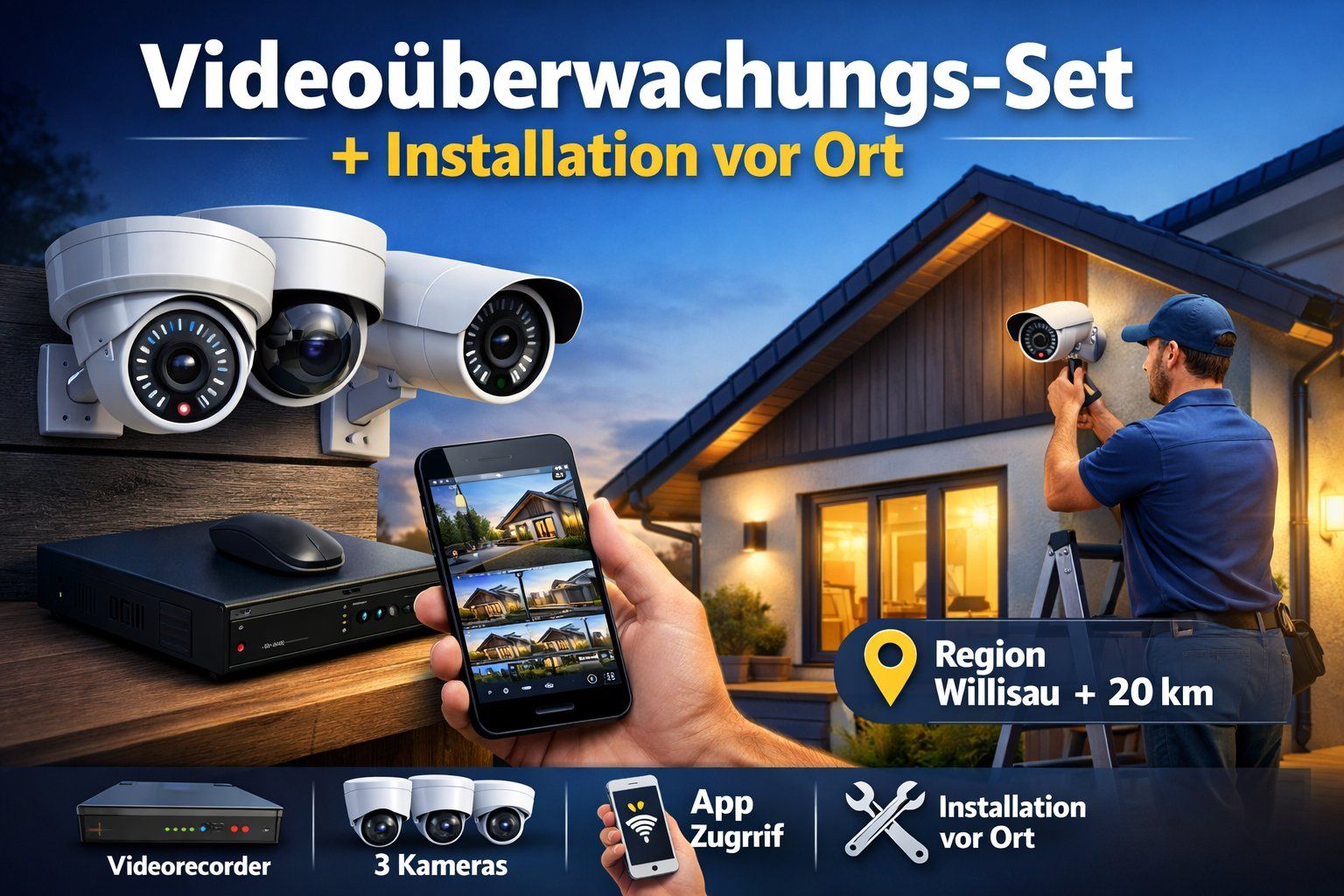 Altro per Ufficio & Commercio: Videoüberwachungs - Set inkl. Installation vor Ort – Nuovo e nell'imballaggio originale da Wolhusen venduto da technicsII