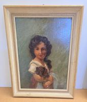 Ölgemälde "Mädchen mit Dackel" – Signiert A. Senn – 36x47cm