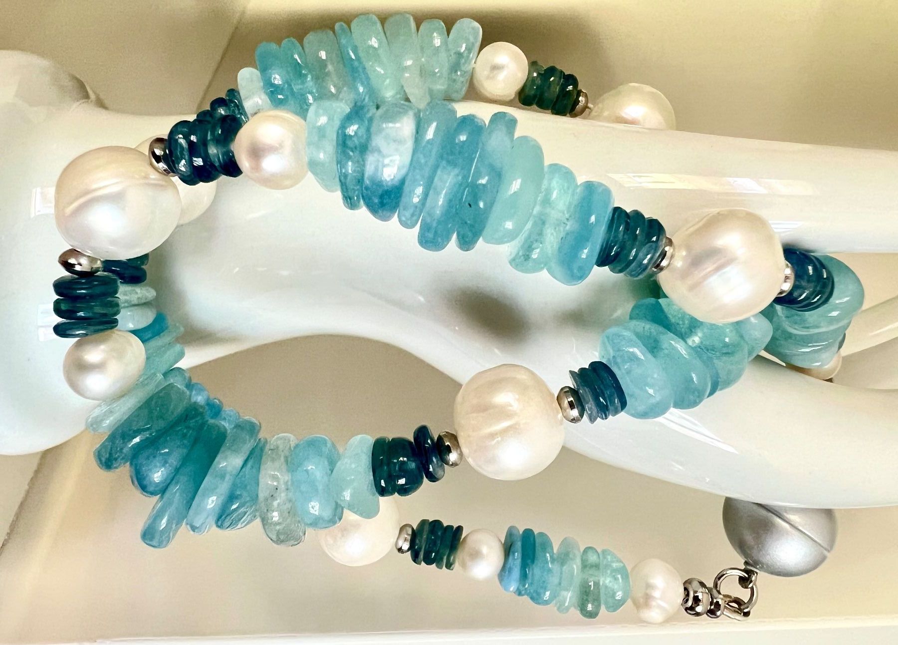 Ketten: Prunkstück: Aquamarin / Saphir Collier mit Barockperlen – Gebraucht aus Ruswil von artbyhand 2