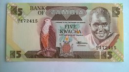 Billet banque Zambie 5 Kwacha série 1980/88 UNC