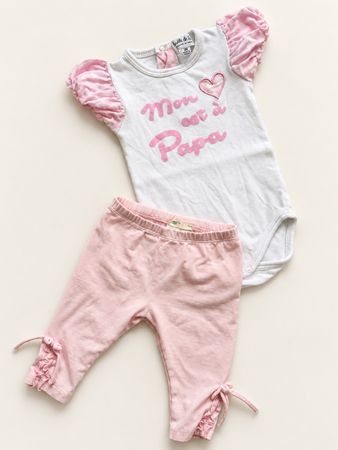 Ensemble bébé fille blanc et rose taille 3M