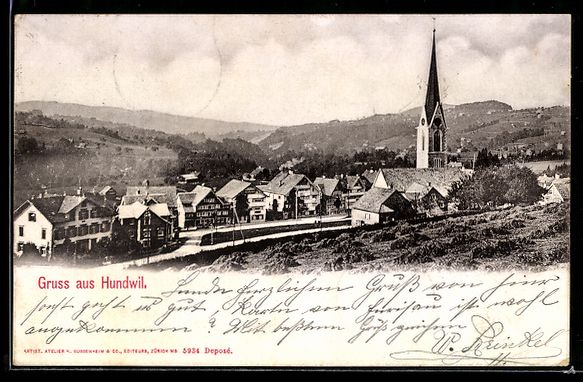Cartoline postali: AK Hundwil, Ortsansicht mit Kirche, 1904 – Usato da Berlin venduto da bartko-reher