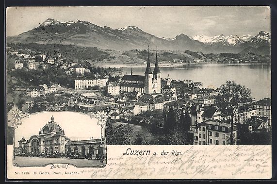 Cartoline postali: AK Luzern, Ansicht mit Rigi, Bahnhof – Usato da Berlin venduto da bartko-reher