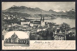 AK Luzern, Ansicht mit Rigi, Bahnhof