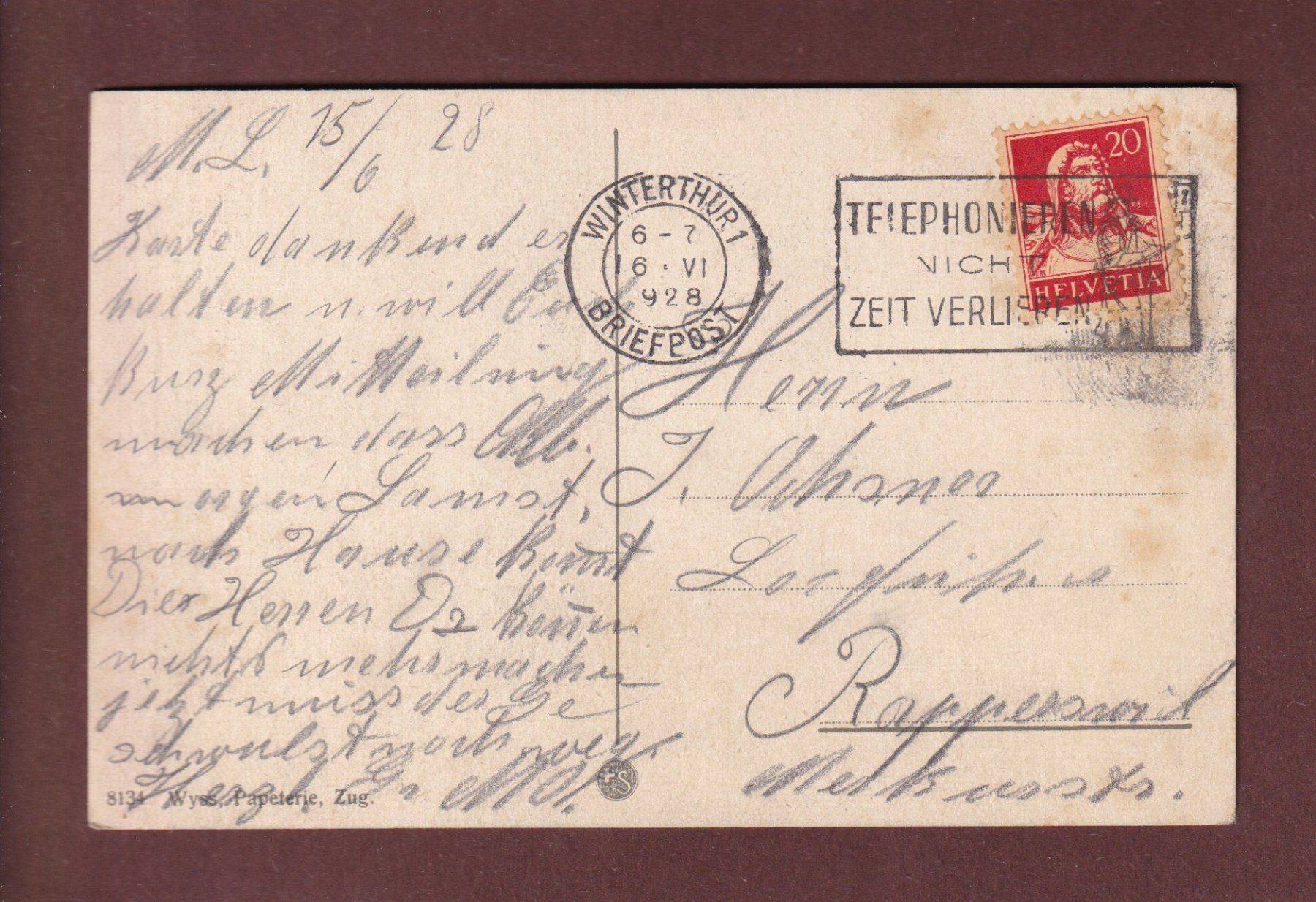 Cartoline postali: ZUG - Teilansicht - 1928 – Usato da Pully venduto da nicecards-shop 1