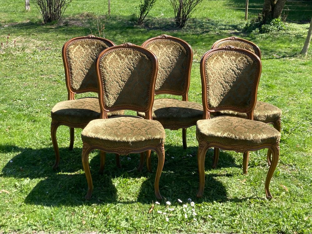 Lot 5 Chaises Anciennes Bois Paillées – Assise Paille – Style Classique Intérieur