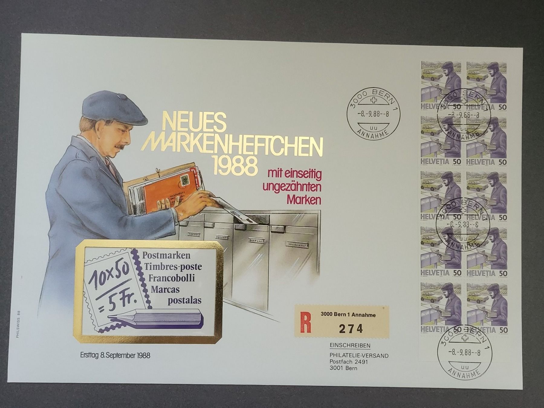 Tutti i francobolli: Couvert mit Markenheftchen "Postbote heute" 1988 – Nuovo (secondo la descrizione) da Weinfelden venduto da michaelino