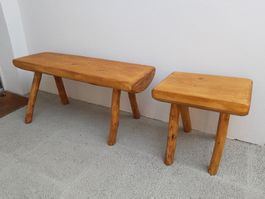 🪵 *Superbe Ensemble Banc & Tabouret - Bois Massif – C. Neuf