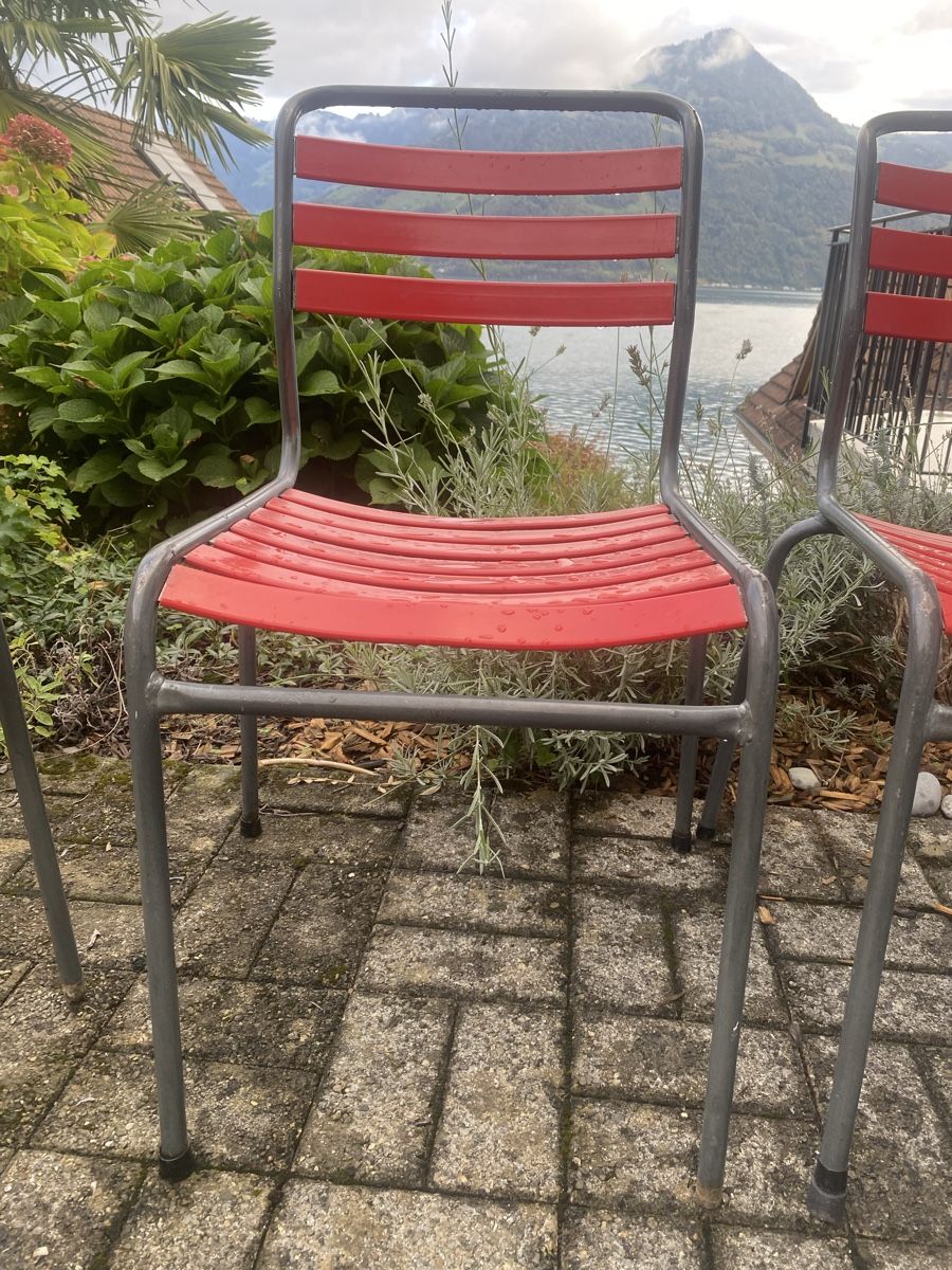 Sedie: 4 Retro Gartenstühle rot – Usato da Beckenried venduto da tyff123 4