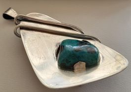 Pendentif, broche en argent 835 et turquoise 