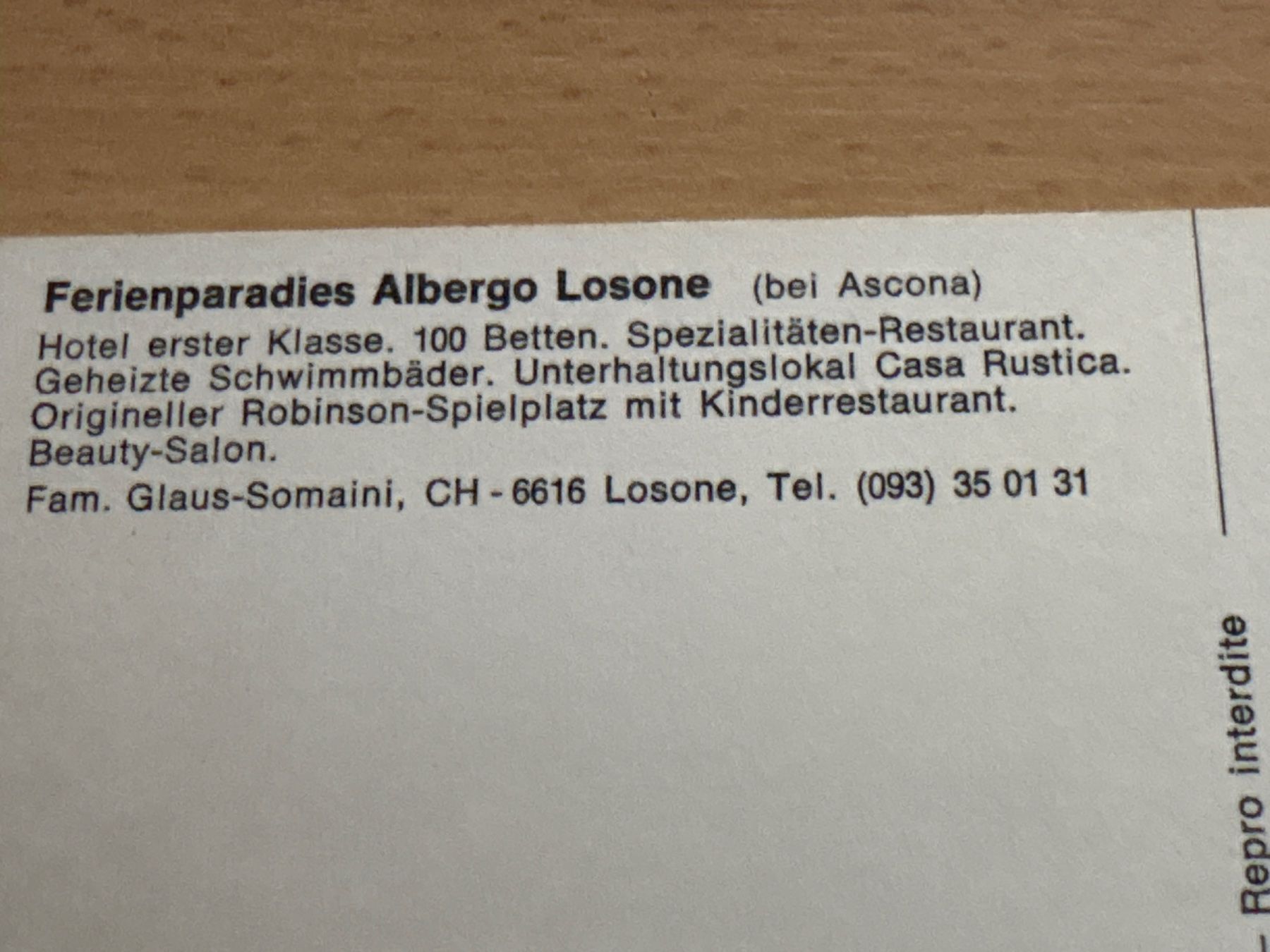 Cartoline postali: Ansichtskarte Ferienparadies Albergo Losone Ascona 100 Be... – Usato da Ibach venduto da lisch3 2
