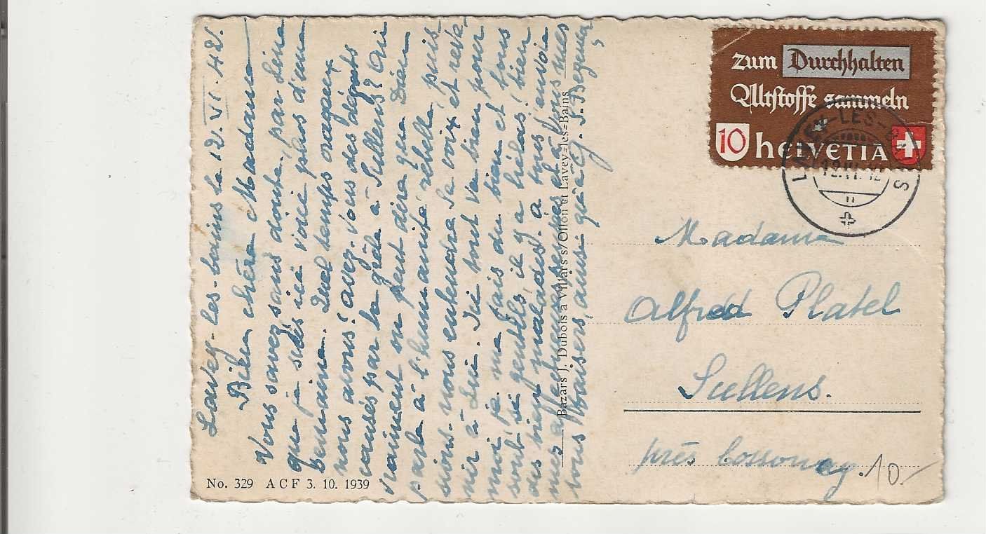 Cartoline postali: Lavey-les-Bains, 1942 – Usato da Spiez venduto da Niesen20 1