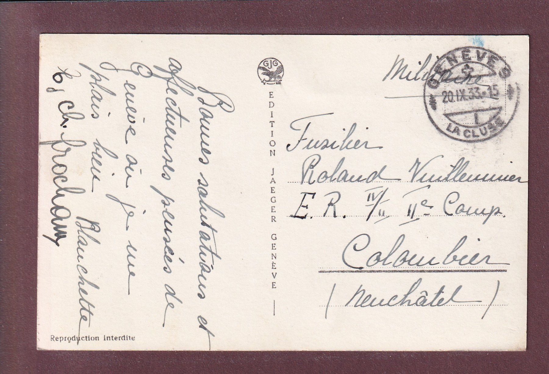Cartes postales: GENEVE la nuit - 1933 – D'occasion à Pully par nicecards 1