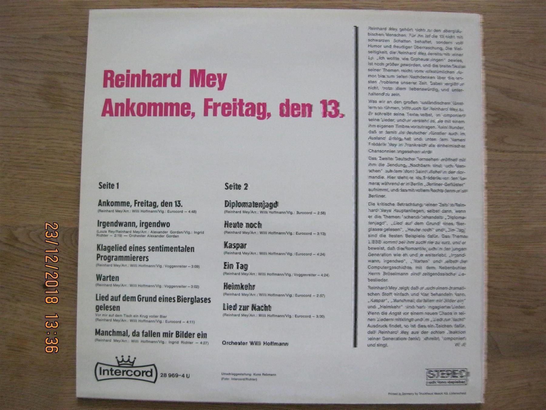 Dischi in vinile: Reinhard Mey Ankomme Freitag Den 13. Vinyl Schallplatte – Usato da Affoltern am Albis venduto da Andrezc 1