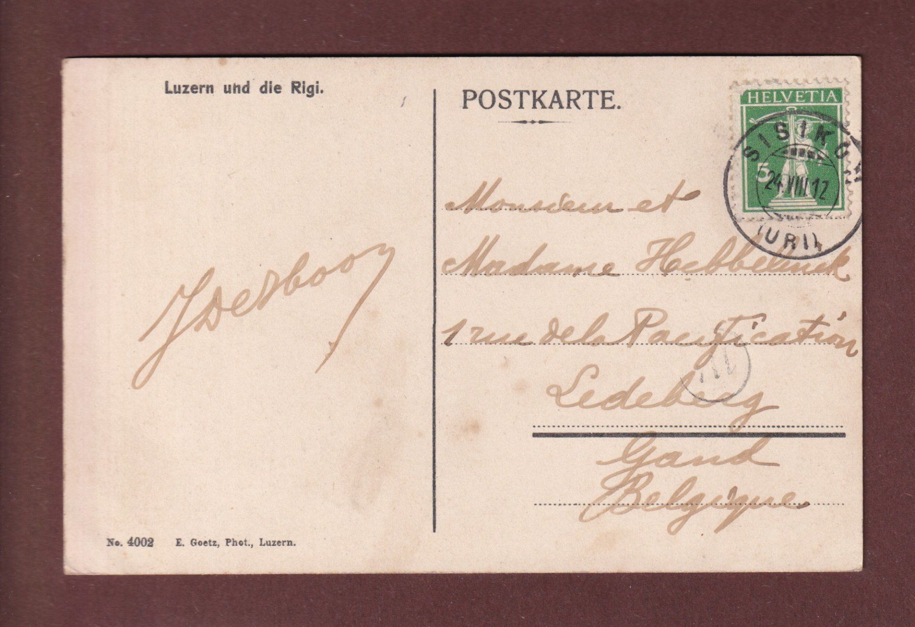 Ansichtskarten: LUZERN und Rigi - 1912 – Gebraucht aus Pully von nicecards-shop 1