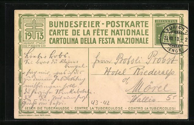 Cartoline postali: Schweizer Bundesfeier 1913, Anwohner ste – Usato da Berlin venduto da bartko-reher 1