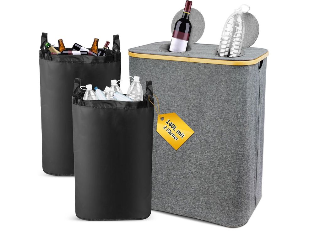 Pfandflaschen Sammelbehälter 150L - Faltbar Mit 2 Fächern & Deckel