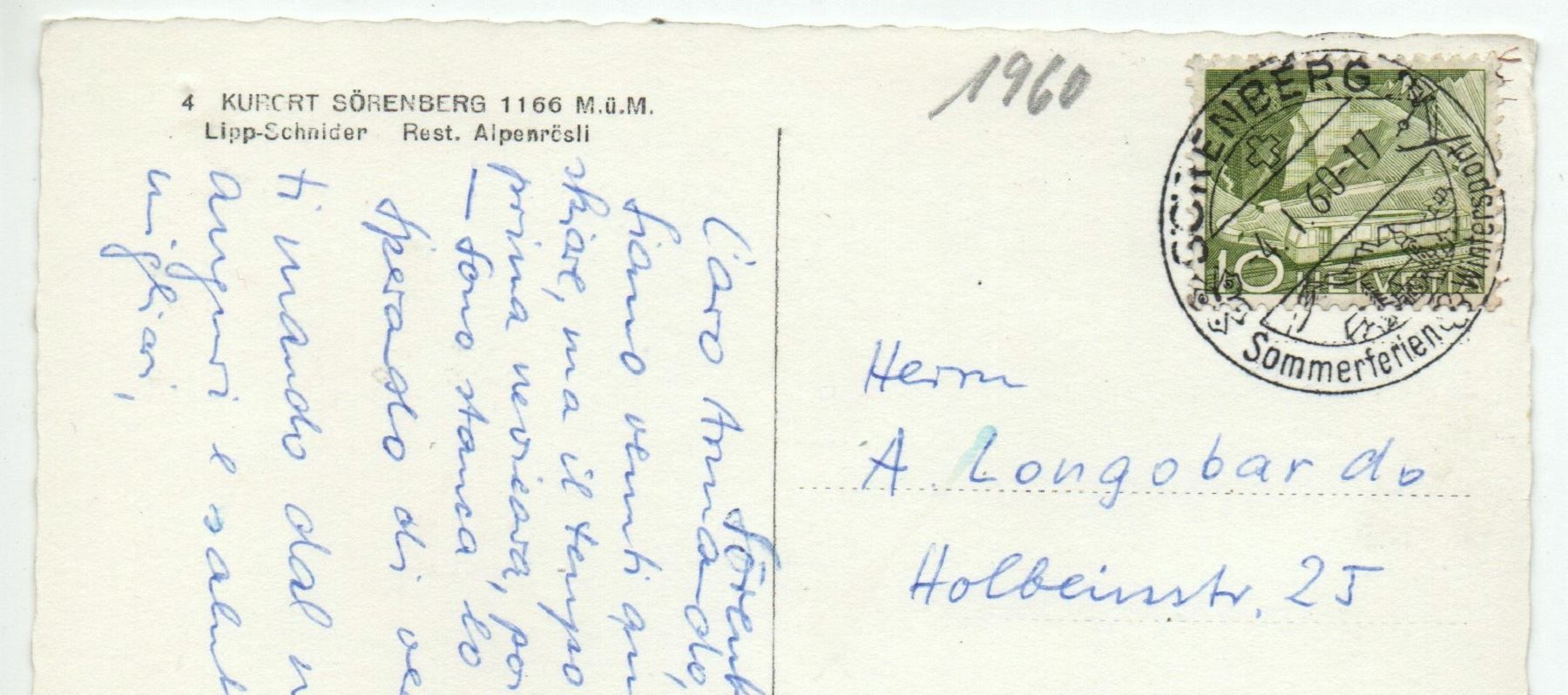 Cartoline postali: SÖRENBERG Rest. Alpenrösli Lipp-Schnider – Usato da Jona venduto da philajona 1