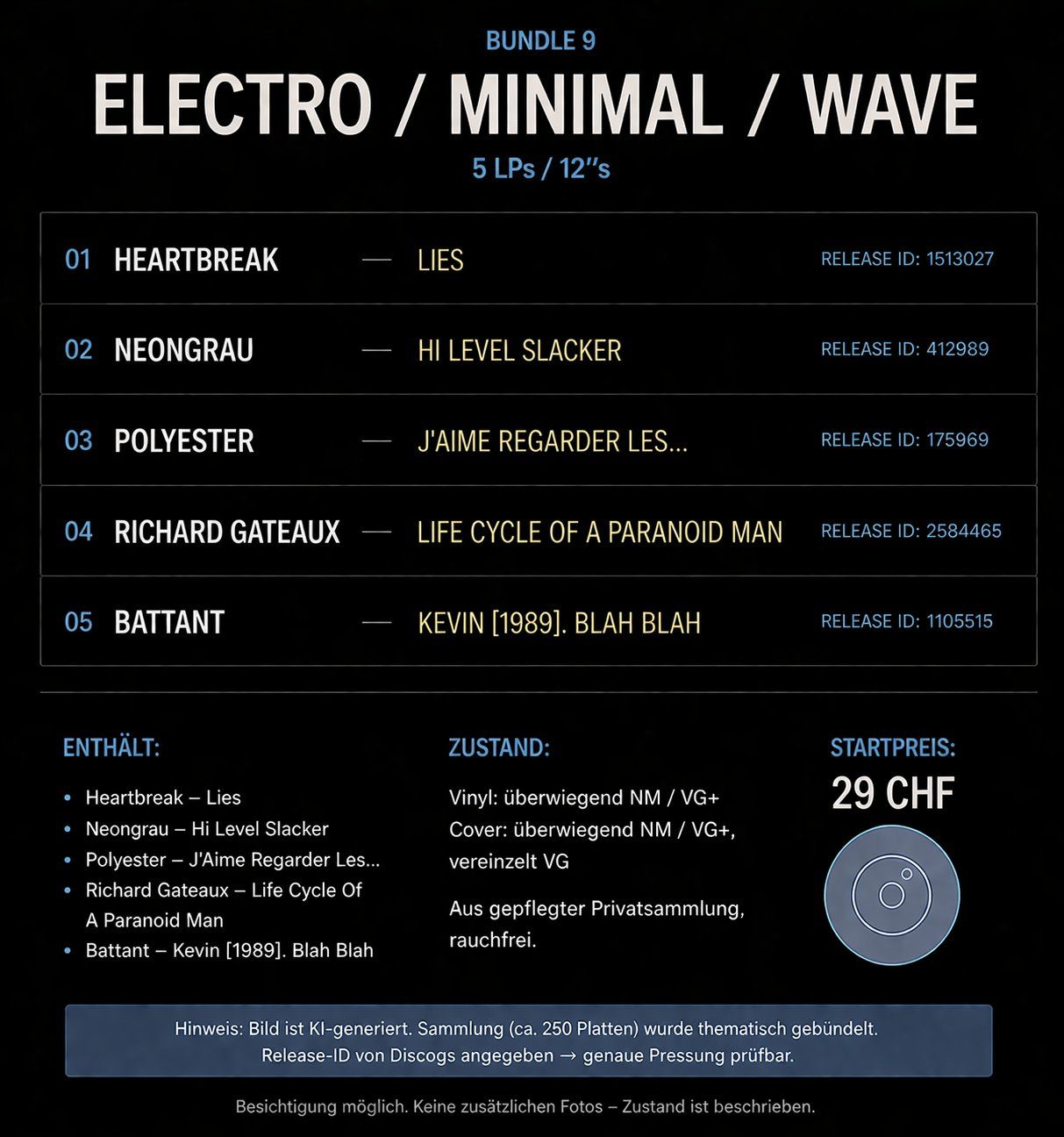 Dischi in vinile: Electro / Minimal / Wave Vinyl Bundle – Usato da Zürich venduto da DonDDR