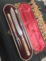 Antikes Fleisch-Set 1881 3tlg. Messer Gabel Wetzstahl