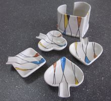 Mid Century Keramik Aschenbecher Set im Halter 50/60er Jahre