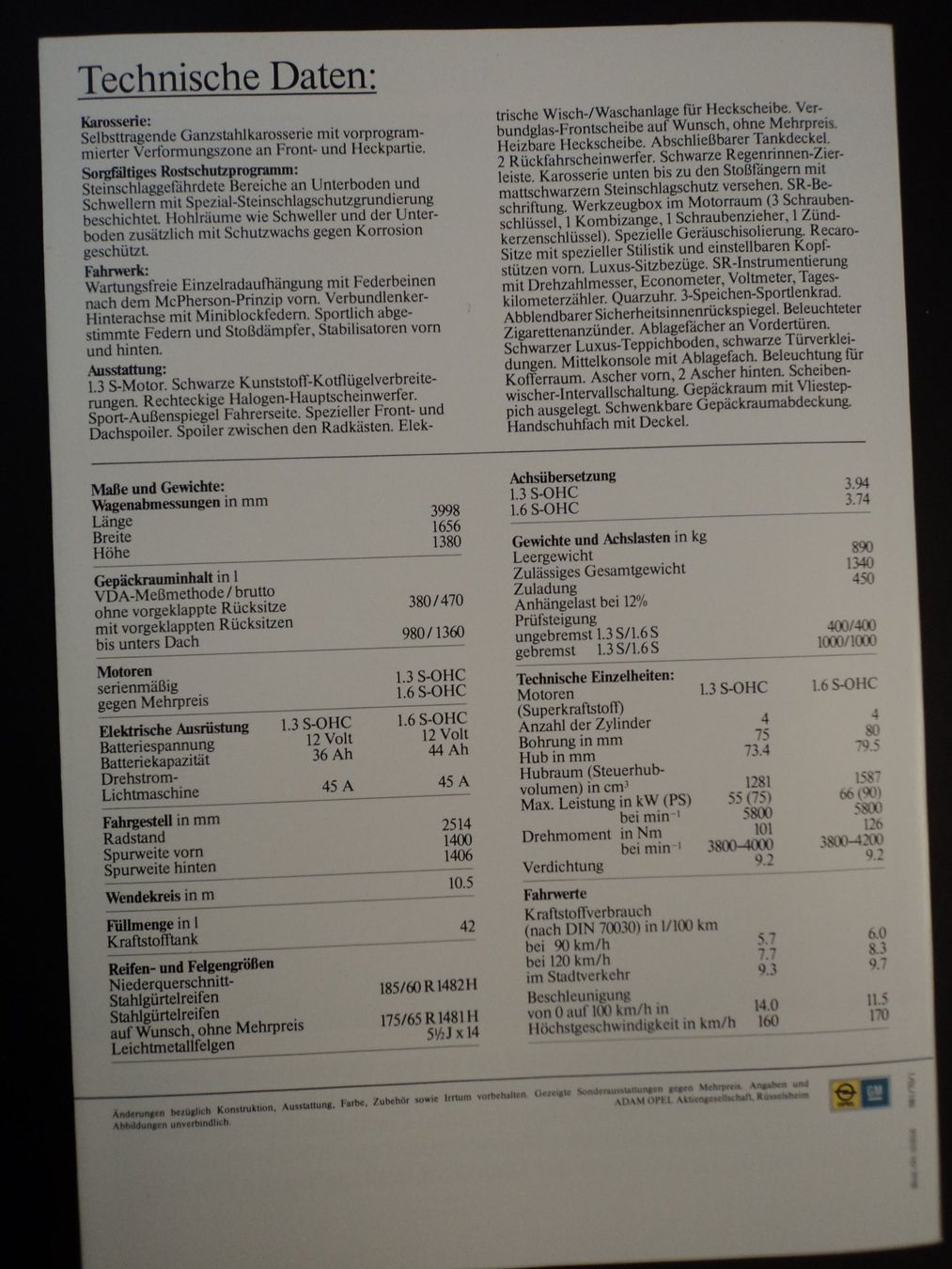 Opel Dokumente: Prospekt Opel Kadett SR 1981 – Gebraucht aus Schwarzenburg von modelCARama 4