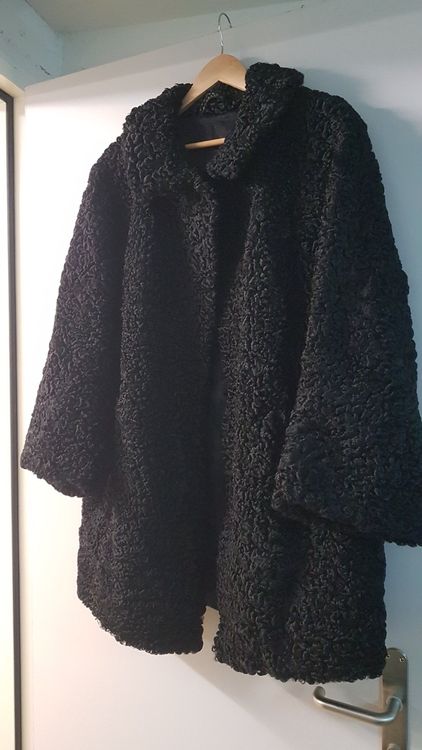 Schöner Mantel Damen Vintage Karakul Pelzmantel schwarz (Gebraucht