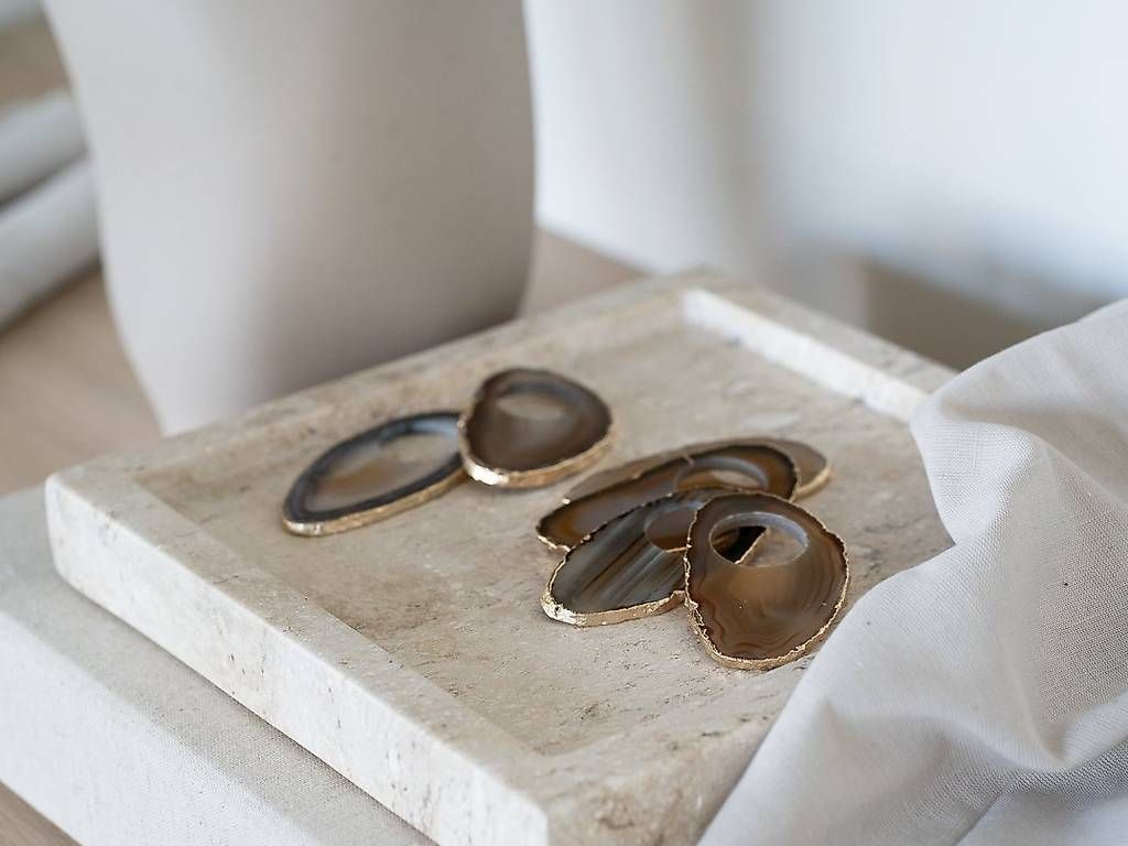 Tutte le decorazioni: 6x Gold-plattierte Achat Serviettenhalter – Nuovo e nell'imballaggio originale da Thalheim venduto da leleaxel
