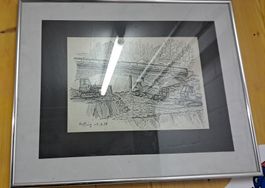 Gerahmte Zeichnung "Steinerne Brücke"