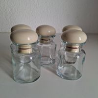 5 pots à épices vintage verre bois
