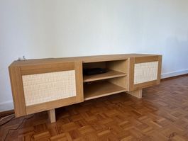 TV Lowboard, Oak and Rattan Design La Redoute