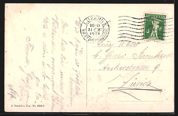 Cartoline postali: AK Zug, Teilansicht mit Kirche, 1914 – Usato da Berlin venduto da bartko-reher 1