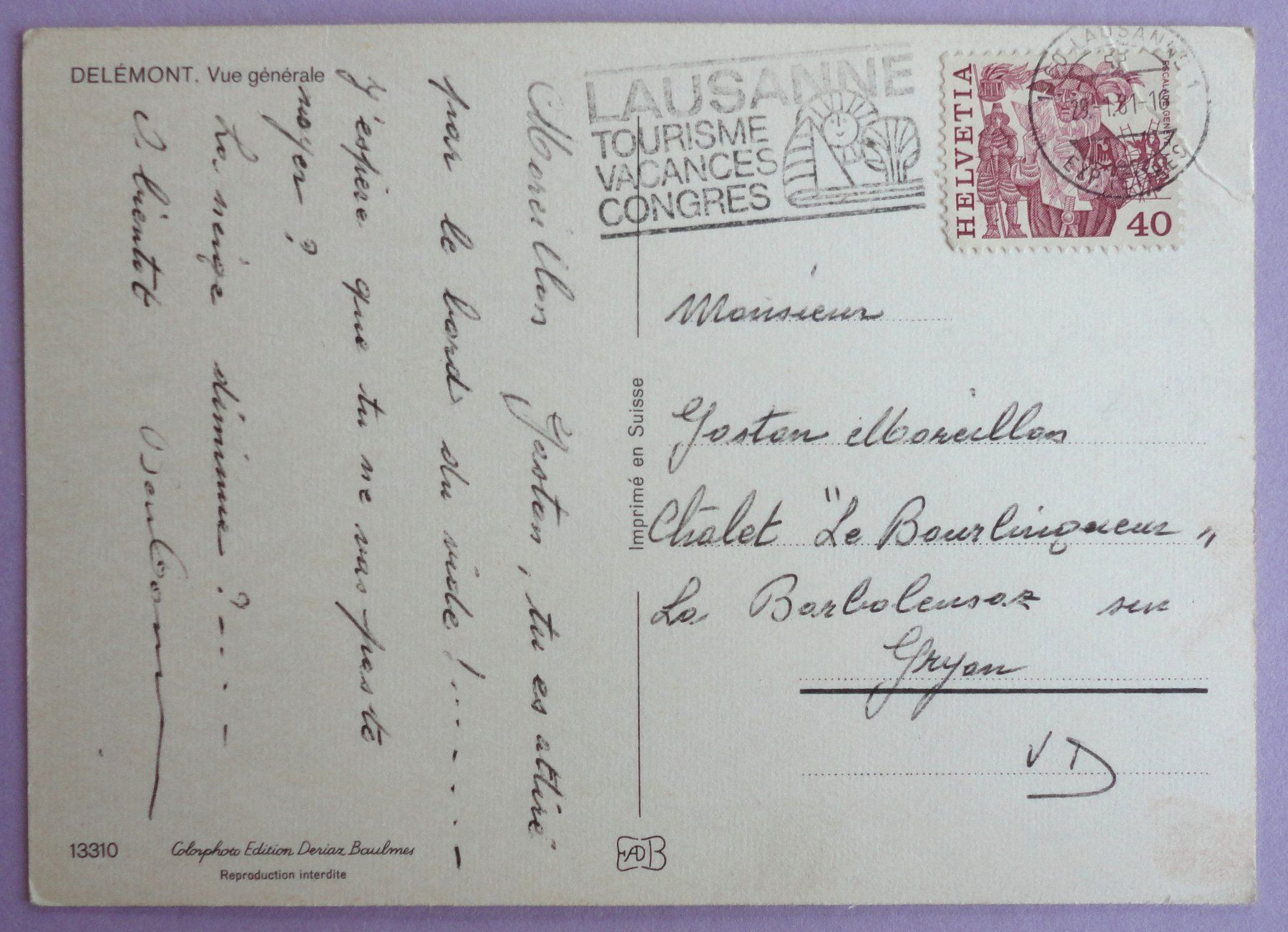Cartoline postali: Delémont - Vue générale – Difettoso da Fétigny venduto da Billy2miny 1