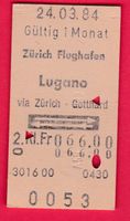 KARTON BILLETT, ZÜRICH FLUGHAFEN - LUGANO, 2.KLASSE, RETOUR