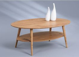 Salontisch PHIL Wildeiche massiv 115 x 70 cm oval mit Ablage
