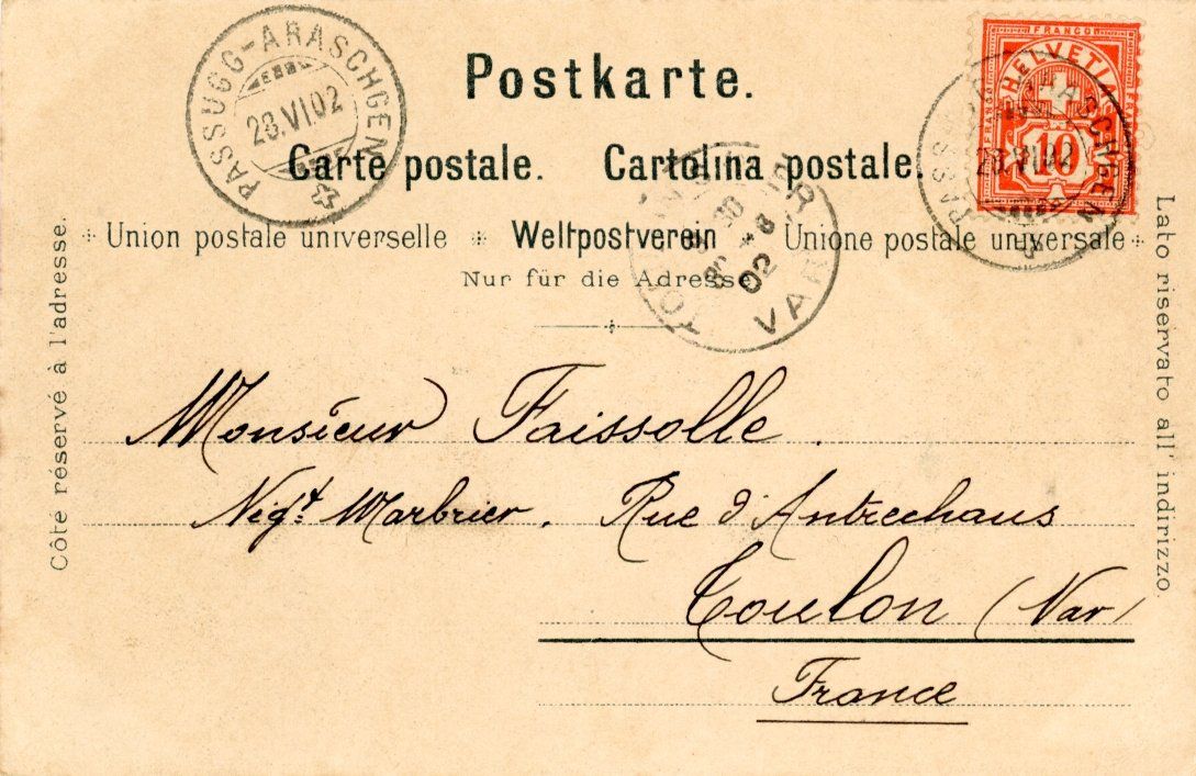 Cartoline postali: Passugg   GR  -  Blick ins Schanfiggerthal    um 1902 – Usato da Brig venduto da Valcards54 1