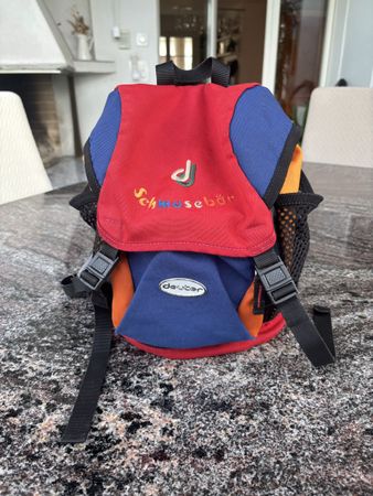 Kinderrucksack Deuter Schmusebär rot blau gebraucht